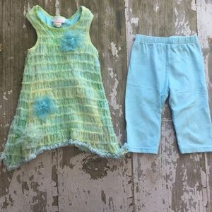 Cachcach green and blue flower dress with leggings
